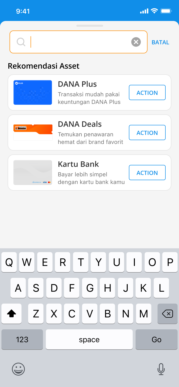 Search idle state recommending unowned assets