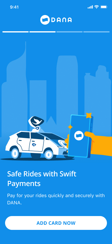 Onboarding screen: safe rides with swift payments