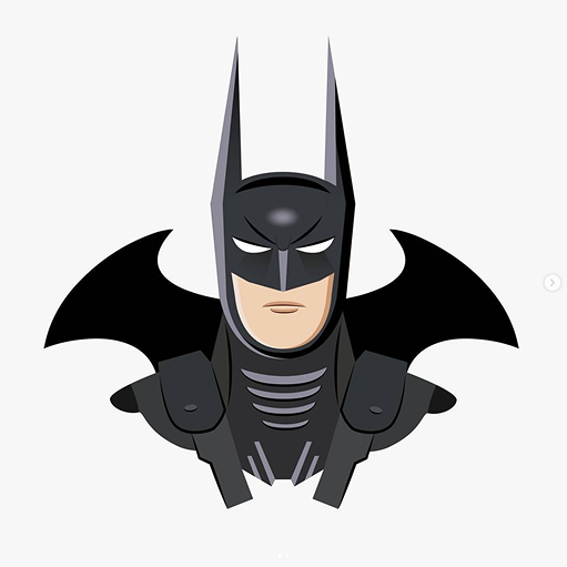 Batman, drawn flat and geometric, cape spread wide