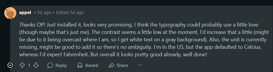 User feedback snippet