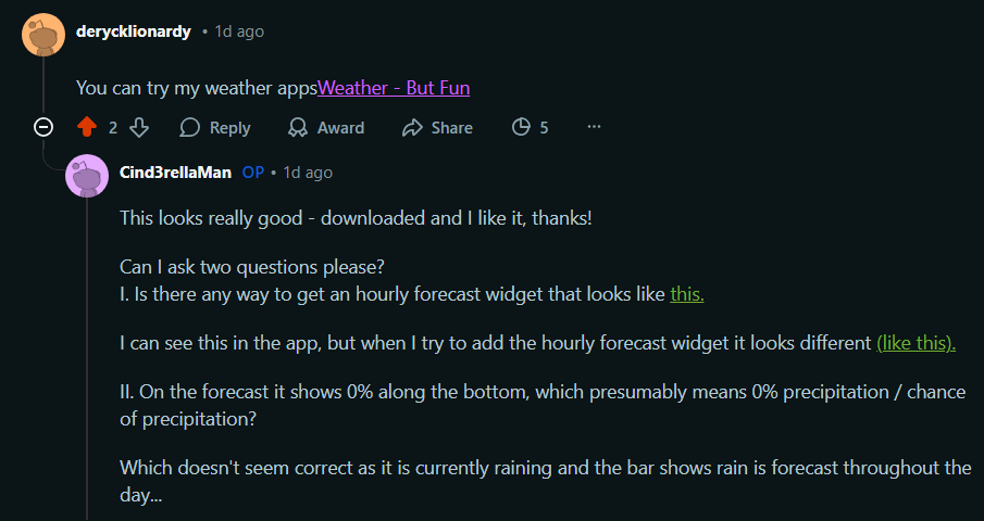 User feedback snippet