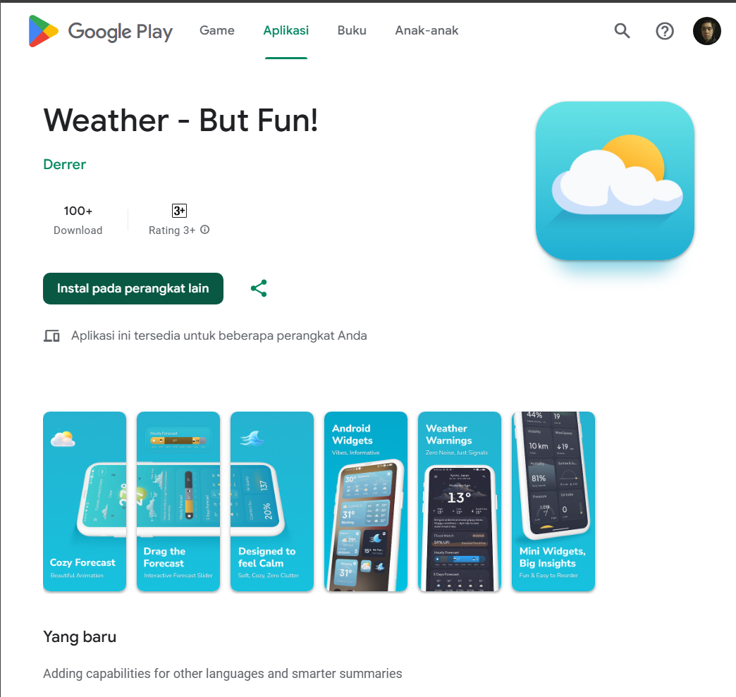 Weather - But Fun Play Store listing and user feedback summary